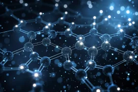 Estructura molecular abstracta con luces brillantes.