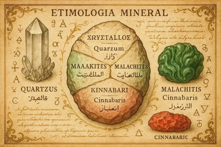 Ilustración sobre etimología de minerales y sus nombres.