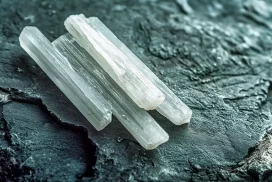 Cristales de selenita sobre roca oscura